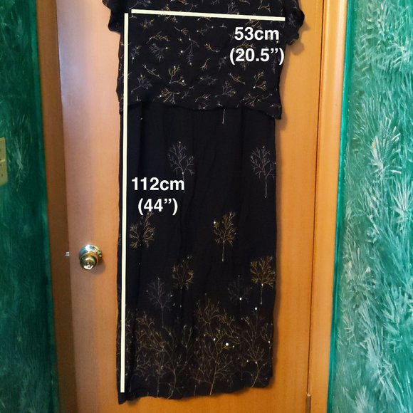 Long Black Dress with Tree Pattern, Sequins on front - Picture 3 of 9